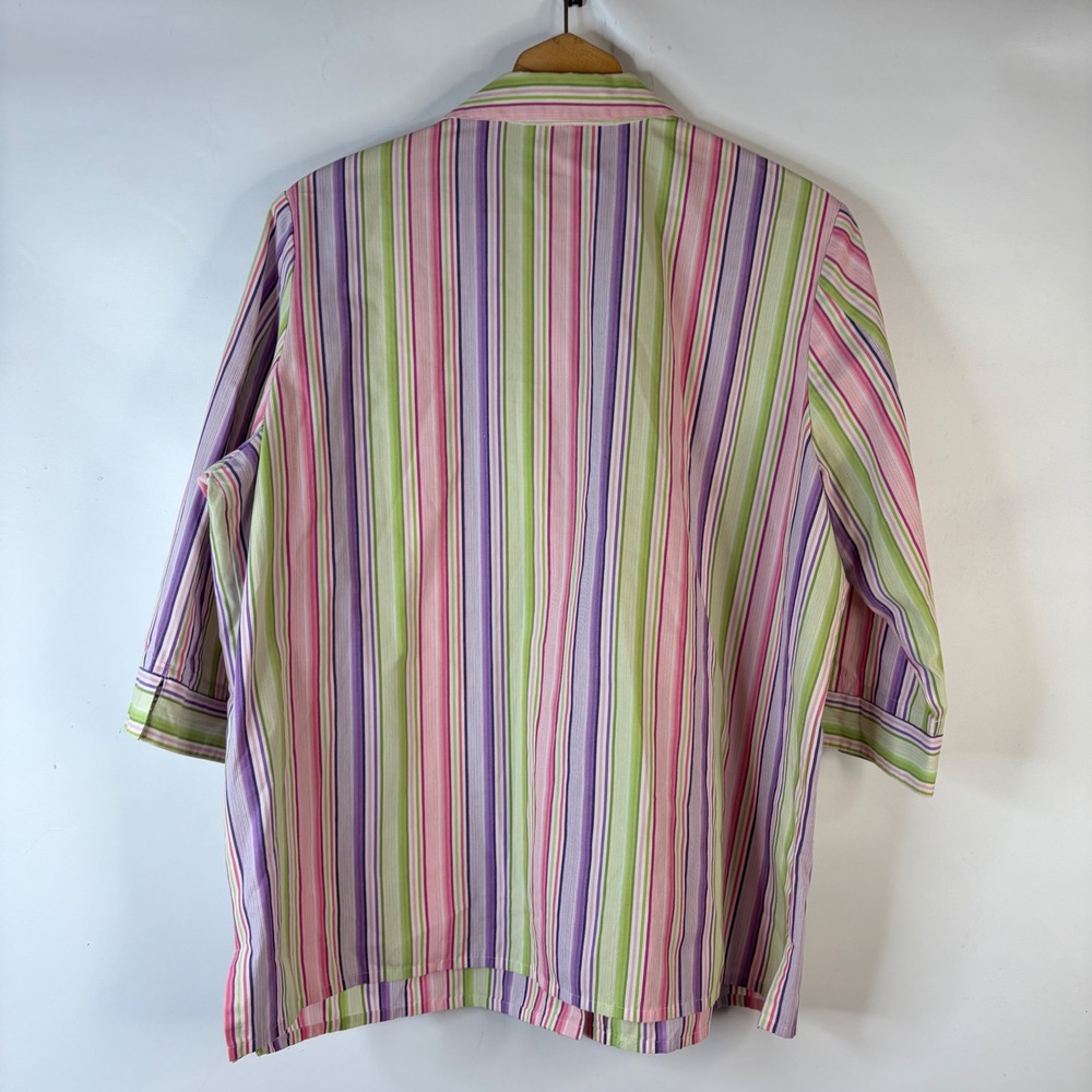 Allison Daley Button Down Shirt Women 18 Pink Purple Green Striped 3/4 Sleeve - Picture 5 of 8